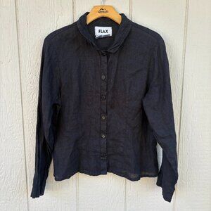 Flax 100% Linen Button Up Shirt Women's Small Black Minimalist Office Summer